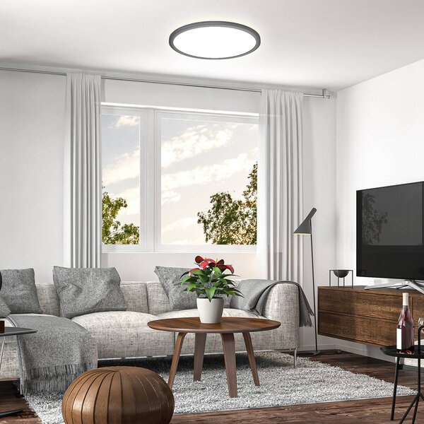 LED panel Slim s diaľkovým ovládaním RGBW, Ø 42 cm, čierny, podsvietenie, Čierna, Pracovňa / Kancelária, Plast, Závesné svietidlo