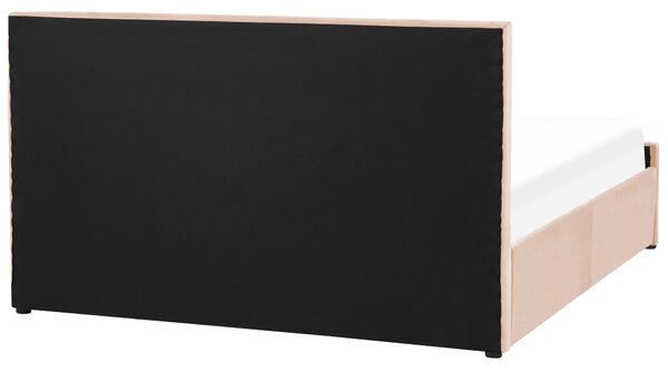 Posteľ s úložným priestorom béžová zamat 160 x 200 cm prešívané čalúnenie s čelom lamelový rošt moderný štýl spálňa