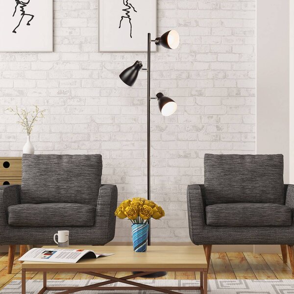 Stojacia lampa Gide, 3-pl., čierne, kov, E27, Čierna, Obývacia izba / jedáleň, kov, Stojaca lampa