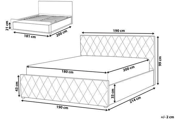 Posteľ s úložným priestorom krémová biela buklé 180 x 200 cm prešívané čalúnenie s čelom lamelový rošt moderný štýl spálňa