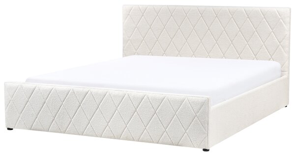 Posteľ s úložným priestorom krémová biela buklé 180 x 200 cm prešívané čalúnenie s čelom lamelový rošt moderný štýl spálňa