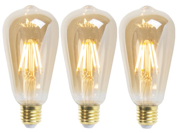 Sada 3 stmievateľných LED žiaroviek E27 ST64 Goldline 5W 380lm 2200K