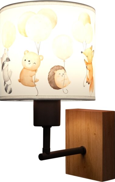 Brilagi - Nástenné svietidlo BOBO WOOD 1xE27/25W/230V dub/čierna/biela/zvieratká