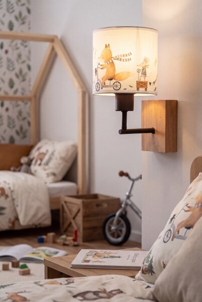 Brilagi - Nástenné svietidlo BOBO WOOD 1xE27/25W/230V dub/čierna/biela/zvieratká