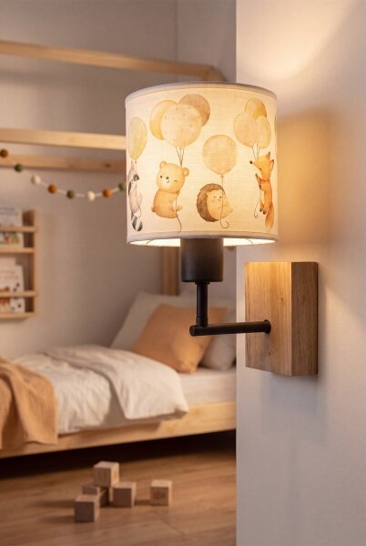 Brilagi - Nástenné svietidlo BOBO WOOD 1xE27/25W/230V dub/čierna/biela/zvieratká