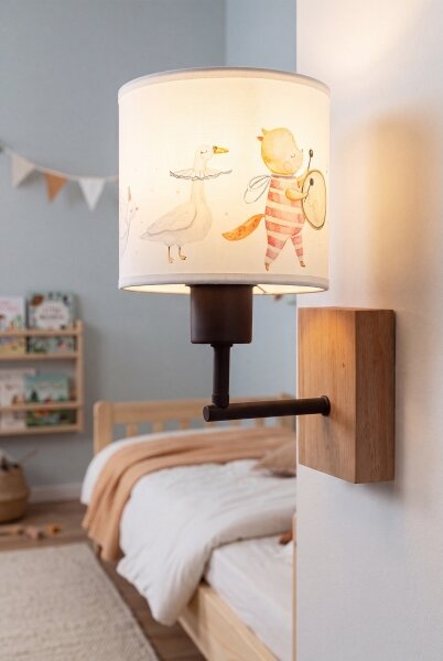 Brilagi - Nástenná lampa BOBO WOOD 1xE27/25W/230V dub/čierna/biela/zvieratká
