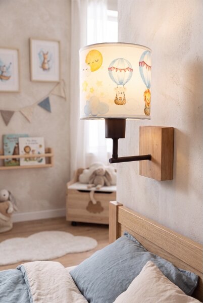 Brilagi - Nástenné svietidlo BOBO WOOD 1xE27/25W/230V dub/čierna/biela/motív zvieratiek