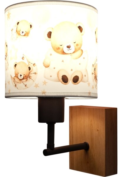 Brilagi - Nástenná lampa BOBO WOOD 1xE27/25W/230V dub/čierna/biela/medvedíky
