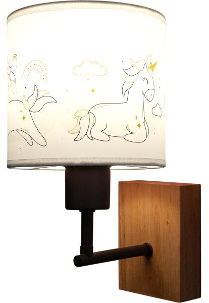 Brilagi - Nástenná lampa BOBO WOOD 1xE27/25W/230V dub/čierna/biela/jednorožce