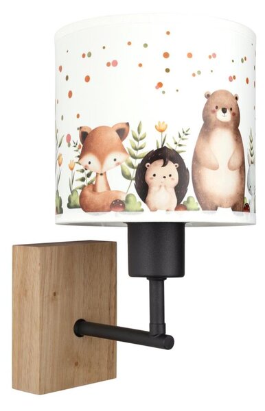 Brilagi - Nástenné svietidlo BOBO WOOD 1xE27/25W/230V dub/čierna/biela/so zvieratkami