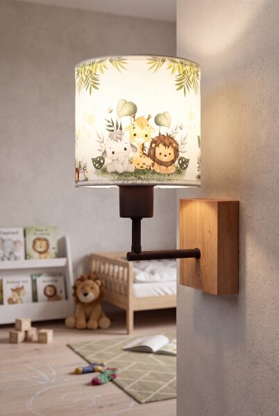 Brilagi - Nástenná lampa BOBO WOOD 1xE27/25W/230V dub/čierna/biela/zelená/džungľa