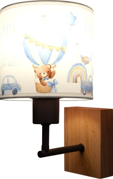 Brilagi - Nástenná lampa BOBO WOOD 1xE27/25W/230V dub/čierna/biela/modrá/medvedíky
