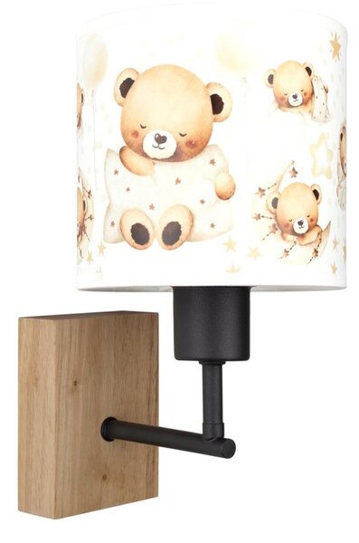Brilagi - Nástenná lampa BOBO WOOD 1xE27/25W/230V dub/čierna/biela/medvedíky