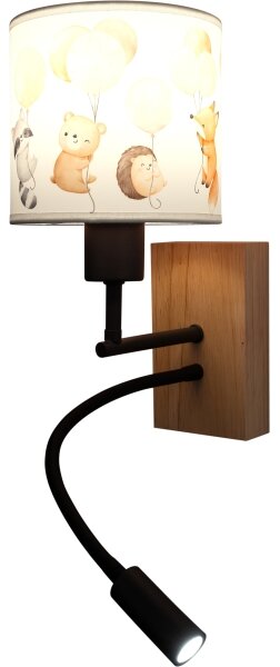 Brilagi - LED flexibilná lampa BOBO WOOD 1xE27/25W/230V + LED/3W dub/čierna/biela/so zvieracím motívom