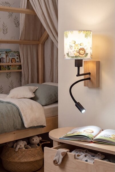 Brilagi-LED Flexibilná lampa BOBO WOOD 1xE27/25W/230V + LED/3W dub/čierna/biela/zelená/džungľa