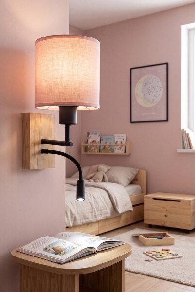 Brilagi - LED flexibilná lampa BOBO WOOD 1xE27/25W/230V + LED/3W dub/čierna/ružová