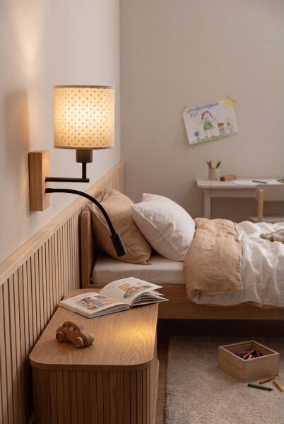 Brilagi - LED Flex. lampa BOBO WOOD 1xE27/25W/230V + LED/3W dub/čierna/béžová/bodkovaná