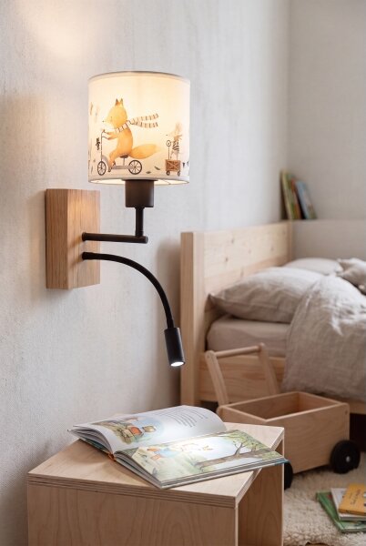 Brilagi - LED flexibilná lampa BOBO WOOD 1xE27/25W/230V + LED/3W dub/čierna/biela/zvierací vzor