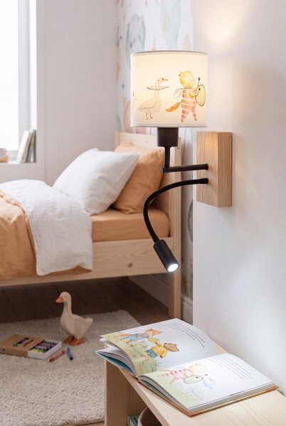 Brilagi - LED flexibilná lampa BOBO WOOD 1xE27/25W/230V + LED/3W dub/čierna/biela/so zvieracím motívom