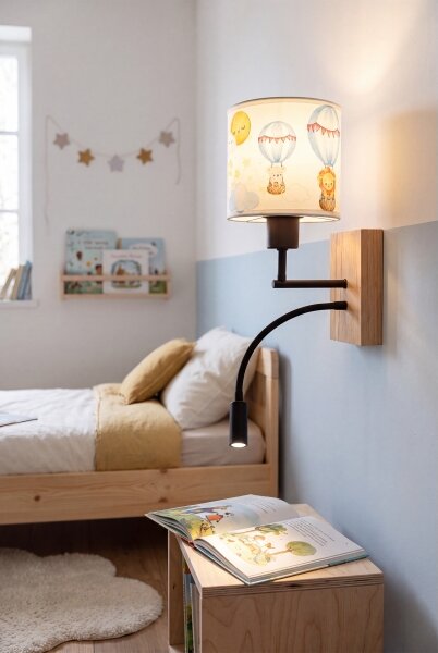 Brilagi - LED Flex. lampa BOBO WOOD 1xE27/25W/230V + LED/3W dub/čierna/biela/zvierací