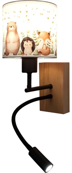 Brilagi - LED flexibilná lampa BOBO WOOD 1xE27/25W/230V + LED/3W dub/čierna/biela/so zvieracím motívom