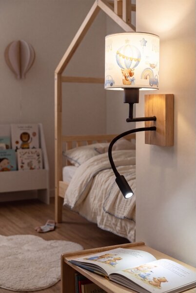 Brilagi-LED Flex. lampa BOBO WOOD 1xE27/25W/230V + LED/3W dub/čierna/biela/modrá/medová