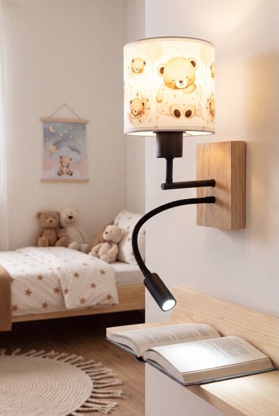 Brilagi - flexibilná LED lampa BOBO WOOD 1xE27/25W/230V + LED/3W dub/čierna/biela/medová