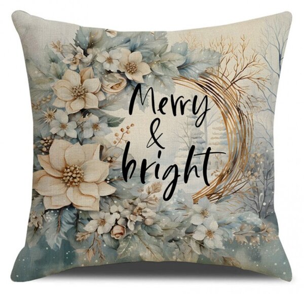 Vianočná obliečka na vankúš MERRY & BRIGHT 45x45 cm, béžová