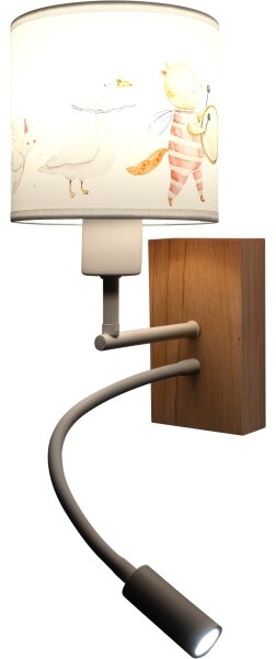 Brilagi - LED Flex. lampa BOBO WOOD 1xE27/25W/230V + LED/3W dub/biela/zvieratká