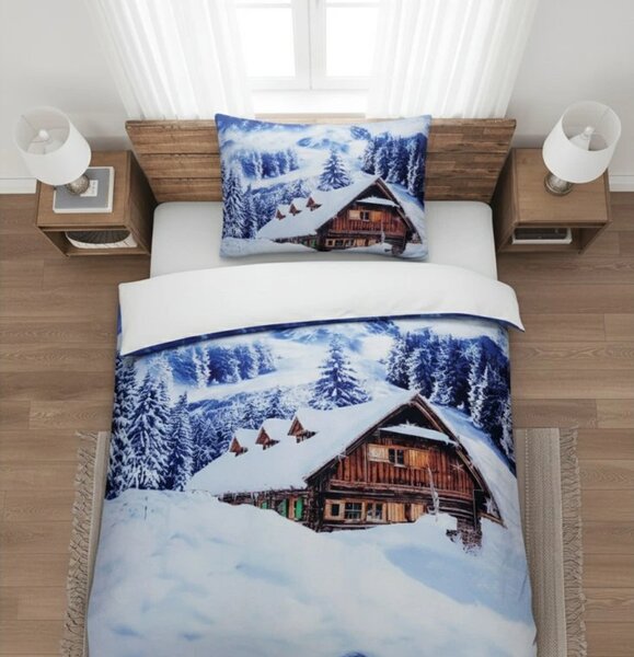 3D obliečky z mikrosaténu WINTER CHALET, biele Rozmer obliečky: 70 x 90 cm | 140 x 200 cm