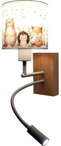 Brilagi - LED Flex. lampa BOBO WOOD 1xE27/25W/230V + LED/3W dub/biela/zvieratká