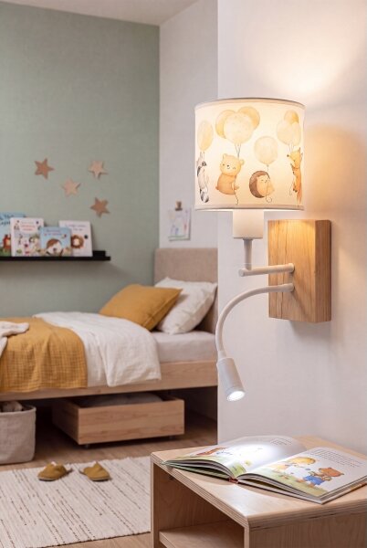 Brilagi - LED flexibilná lampa BOBO WOOD 1xE27/25W/230V + LED/3W dub/biela/zvieratká