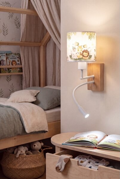 Brilagi - LED Flex lampa BOBO WOOD 1xE27/25W/230V + LED/3W dub/biela/zelená/džungľa