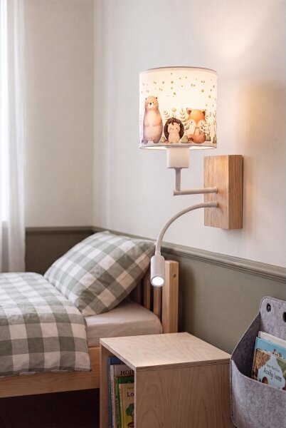 Brilagi - LED Flex. lampa BOBO WOOD 1xE27/25W/230V + LED/3W dub/biela/zvieratká
