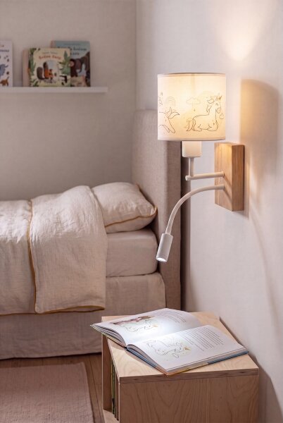 Brilagi - LED flexibilná lampa BOBO WOOD 1xE27/25W/230V + LED/3W dub/biela/jednorožce