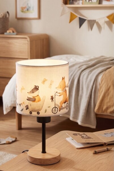 Brilagi - Stolová lampa BOBO WOOD 1xE27/25W/230V dub/čierna/biela/zvieratká