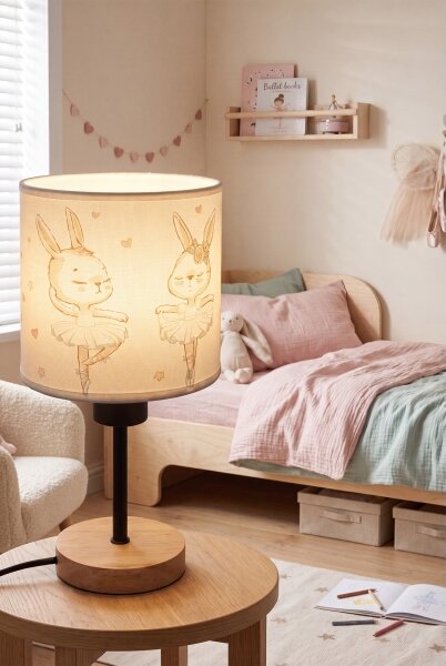 Brilagi - Stolná lampa BOBO WOOD 1xE27/25W/230V dub/čierna/biela/zajačiky