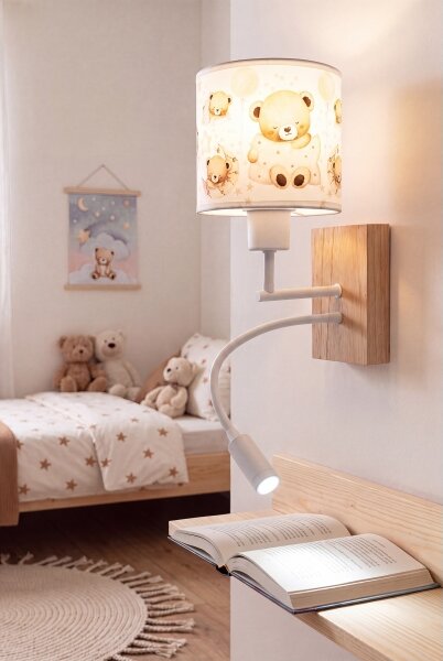 Brilagi - LED flexibilná lampa BOBO WOOD 1xE27/25W/230V + LED/3W dub/biela/medvedíky