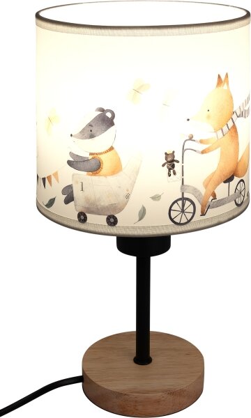 Brilagi - Stolová lampa BOBO WOOD 1xE27/25W/230V dub/čierna/biela/zvieratká