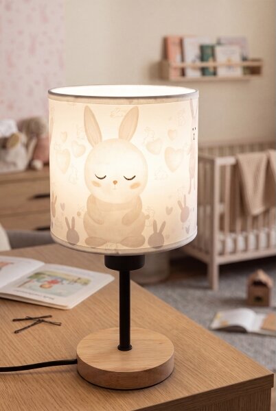 Brilagi - Stolná lampa BOBO WOOD 1xE27/25W/230V dub/čierna/biela/zajačiky