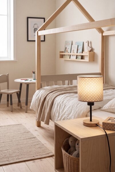 Brilagi - Stolná lampa BOBO WOOD 1xE27/25W/230V dub/čierna/béžová/bodky