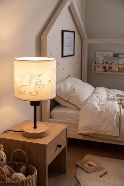 Brilagi - Stolová lampa BOBO WOOD 1xE27/25W/230V dub/čierna/biela/jednorožce