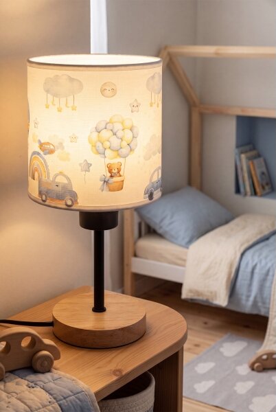 Brilagi - Stolná lampa BOBO WOOD 1xE27/25W/230V dub/čierna/biela/modrá/medvedíky
