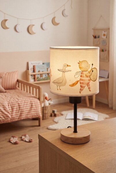 Brilagi - Stolná lampa BOBO WOOD 1xE27/25W/230V dub/čierna/biela/zvieratká