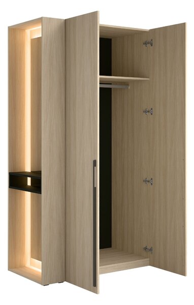DVOJDVEROVÁ ŠATNÍKOVÁ SKRIŇA GLENN DUB BARISTA + REGÁL + ZRKADLO + LED 110 cm