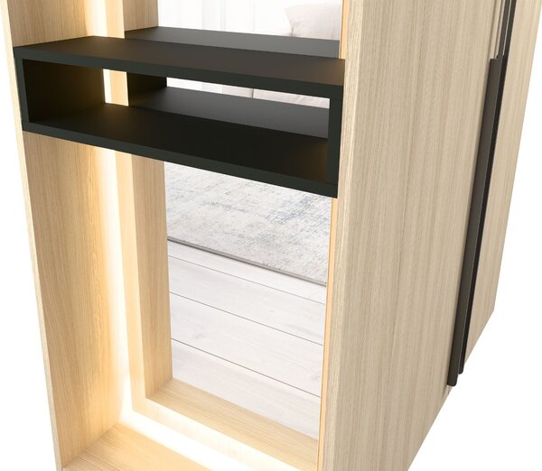 DVOJDVEROVÁ ŠATNÍKOVÁ SKRIŇA GLENN DUB BARISTA + REGÁL + ZRKADLO + LED 110 cm