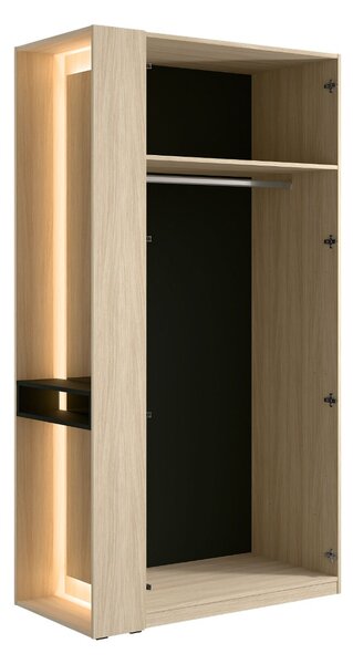 DVOJDVEROVÁ ŠATNÍKOVÁ SKRIŇA GLENN DUB BARISTA + REGÁL + ZRKADLO + LED 110 cm