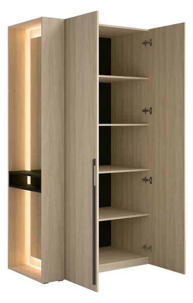 DVOJDVEROVÁ ŠATNÍKOVÁ SKRIŇA GLENN DUB BARISTA + REGÁL + ZRKADLO + LED 110 cm