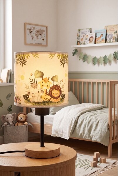 Brilagi - Stolná lampa BOBO WOOD 1xE27/25W/230V dub/čierna/biela/zelená/džungľa