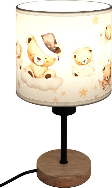Brilagi - Stolná lampa BOBO WOOD 1xE27/25W/230V dub/čierna/biela/medvedíky